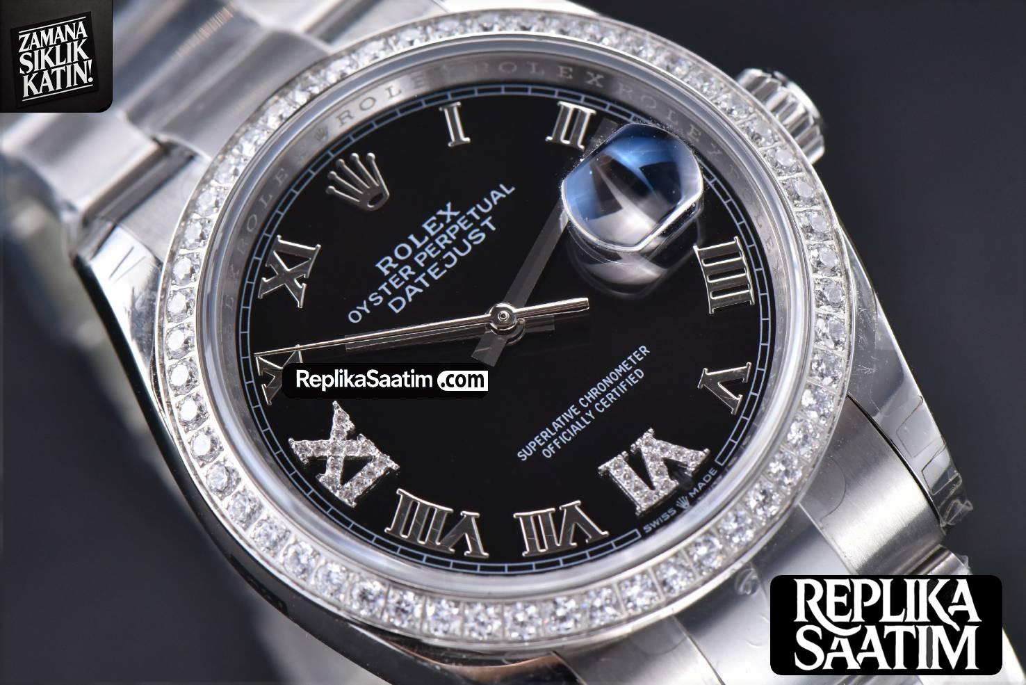DateJust 36mm SS EWF Black Dial Diamond Roma Marker Diamond Bezel Oyster Bracelet A3235 -10