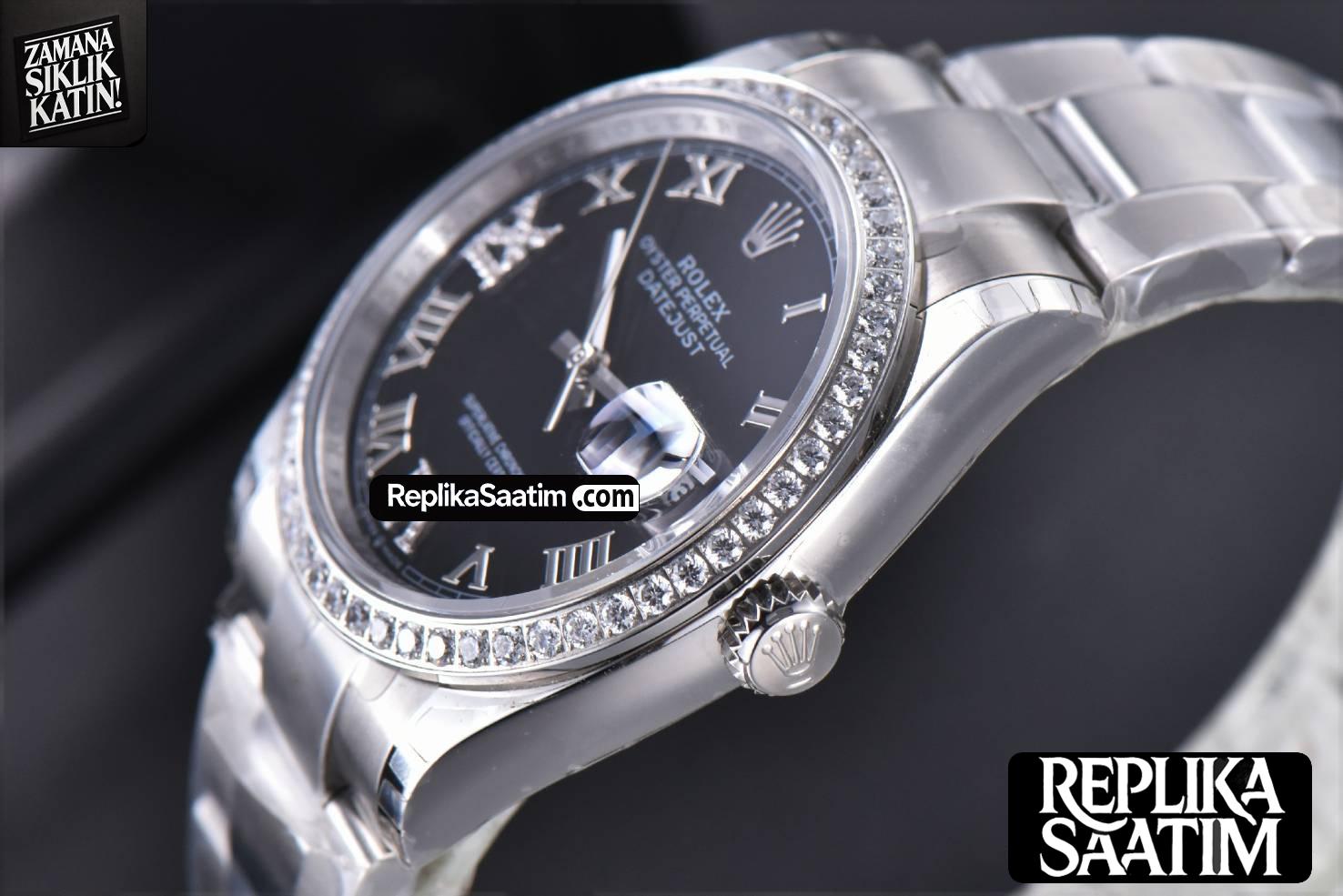 DateJust 36mm SS EWF Black Dial Diamond Roma Marker Diamond Bezel Oyster Bracelet A3235 -11