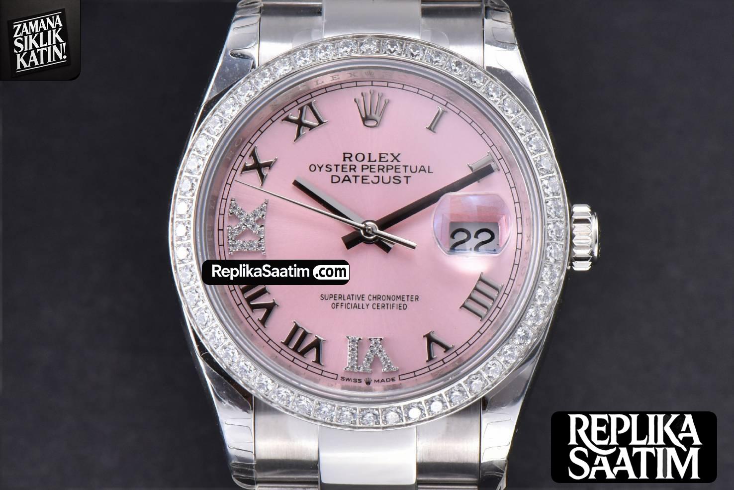 DateJust 36mm SS EWF Pink Dial Diamond Roma Marker Diamond Bezel Oyster Bracelet A3235 -01