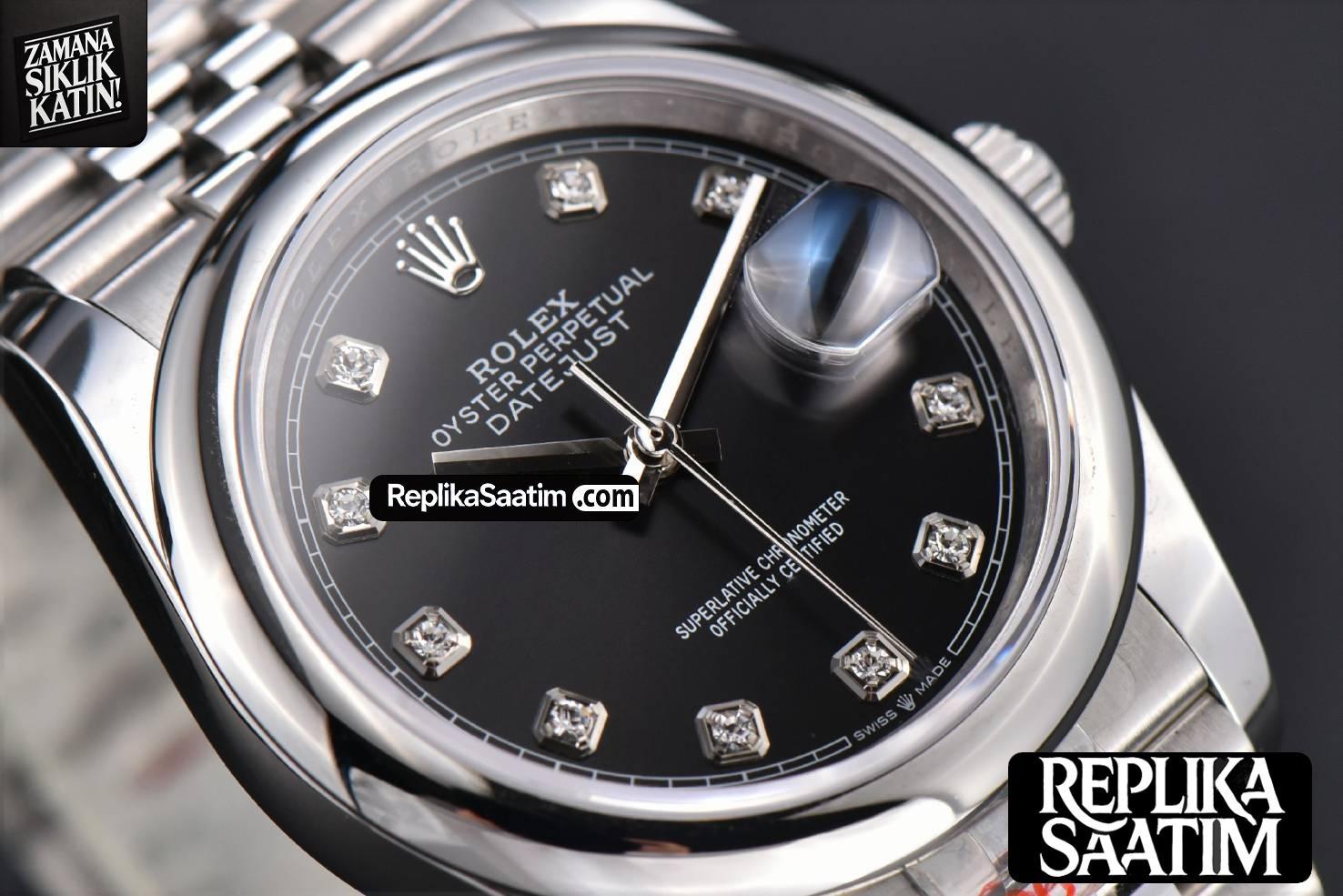 DateJust 36mm SS GMF Smooth Bezel Black Dial Diamond Marker Jubilee Bracelet VR3235 -09