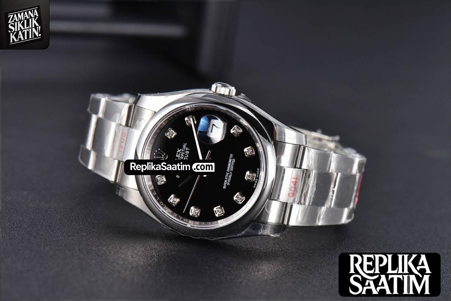 DateJust 36mm SS GMF Smooth Bezel Black Dial Diamond Marker Oyster Bracelet VR3235 -14