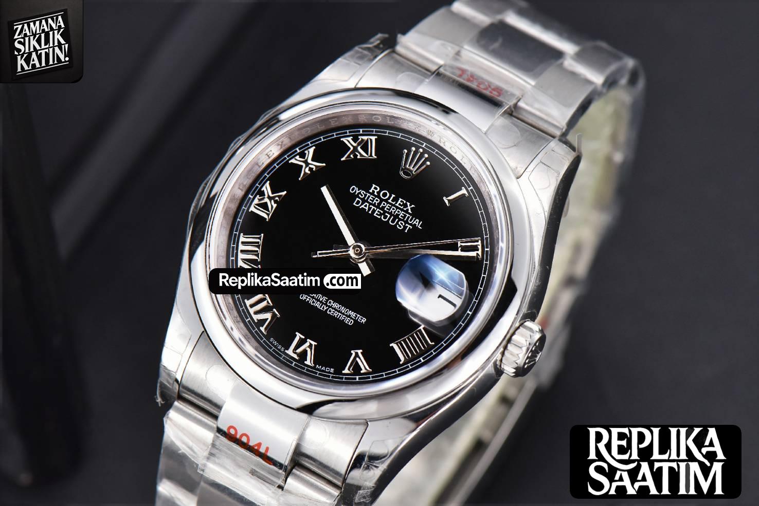 DateJust 36mm SS GMF Smooth Bezel Black Dial Roma Marker Oyster Bracelet VR3235 -03