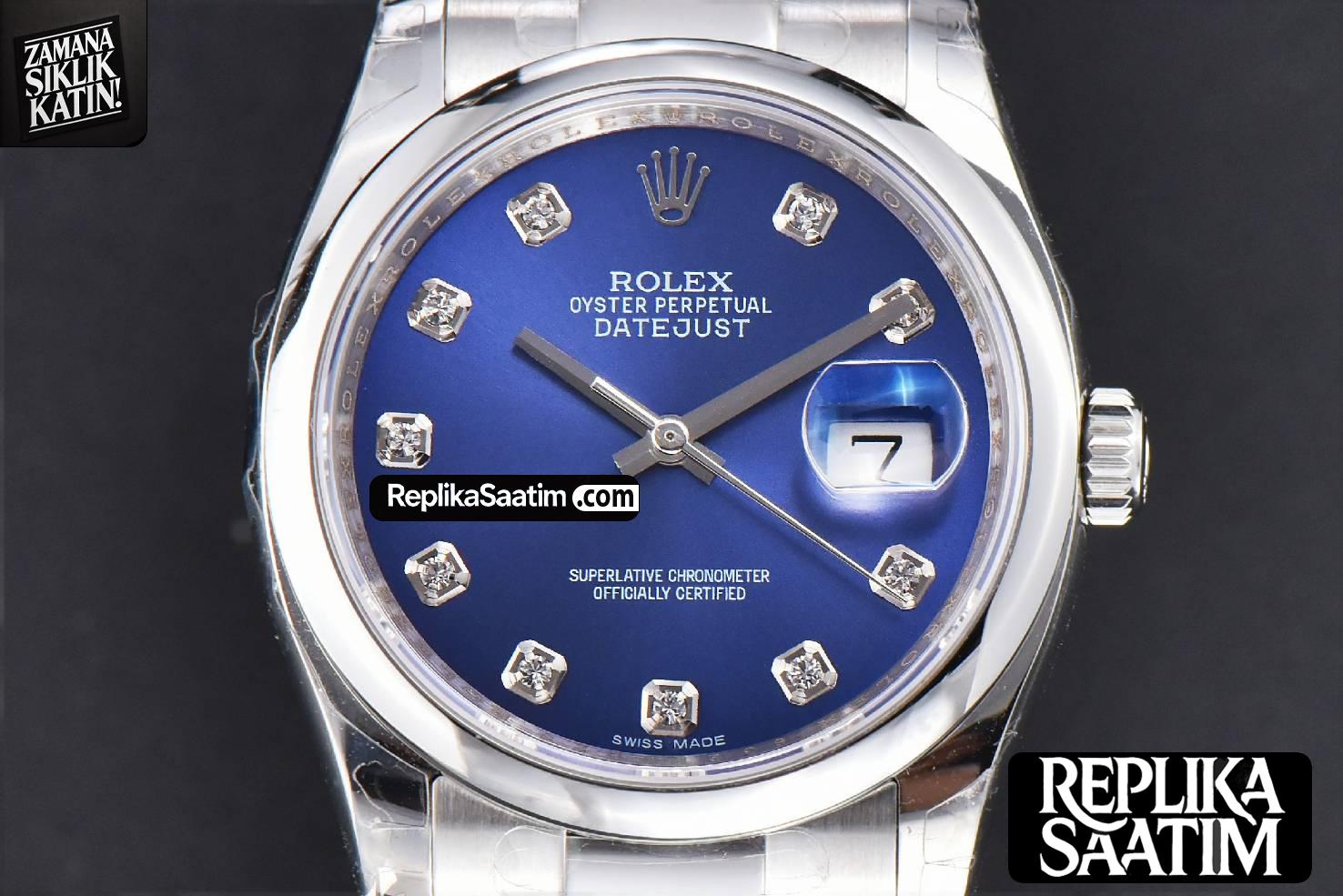 DateJust 36mm SS GMF Smooth Bezel Blue Dial Diamond Marker Oyster Bracelet VR3235 -15