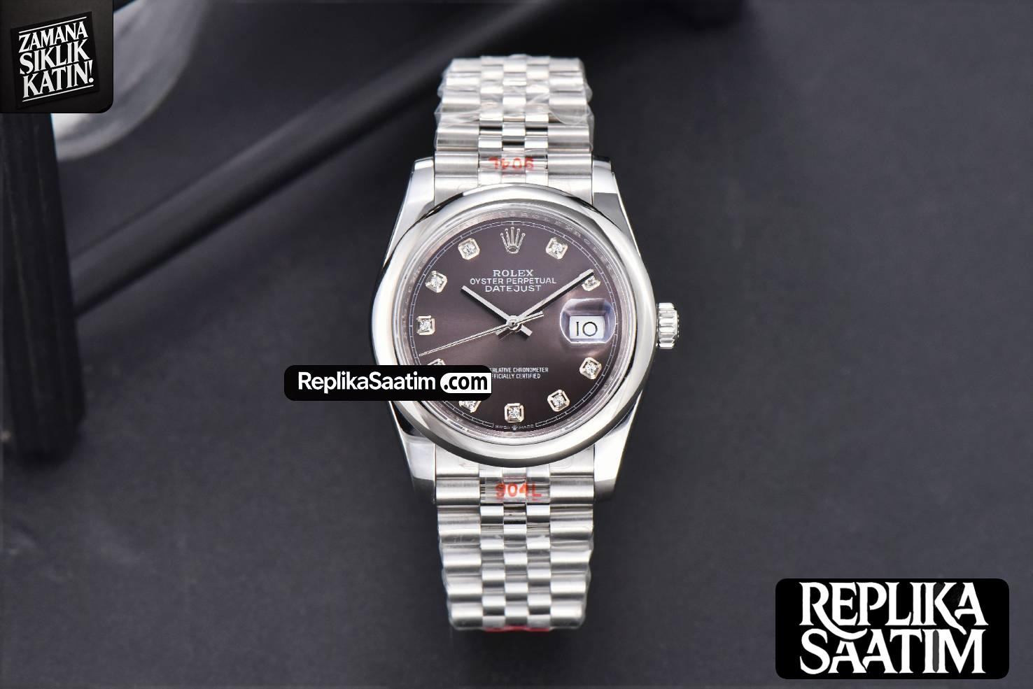 DateJust 36mm SS GMF Smooth Bezel Gray Dial Diamond Marker Jubilee Bracelet VR3235 -01
