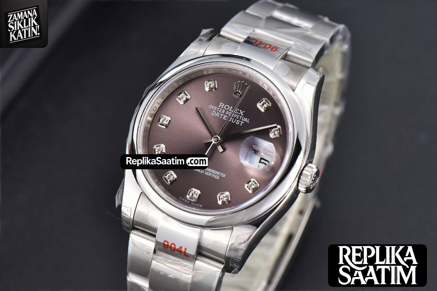 DateJust 36mm SS GMF Smooth Bezel Gray Dial Diamond Marker Oyster Bracelet VR3235 -03