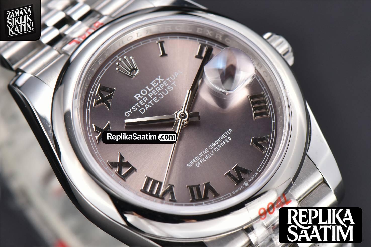 DateJust 36mm SS GMF Smooth Bezel Gray Dial Roma Marker Jubilee Bracelet VR3235 -09