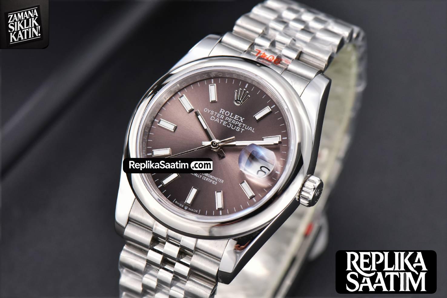 DateJust 36mm SS GMF Smooth Bezel Gray Dial Stick Marker Jubilee Bracelet VR3235 -02