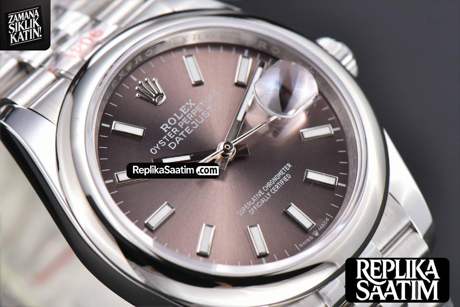 DateJust 36mm SS GMF Smooth Bezel Gray Dial Stick Marker Jubilee Bracelet VR3235 -08