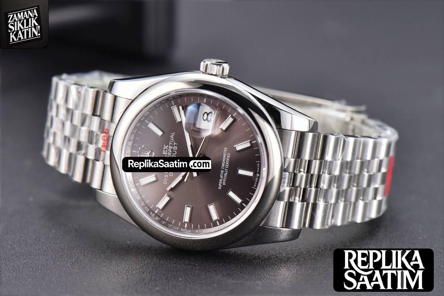 DateJust 36mm SS GMF Smooth Bezel Gray Dial Stick Marker Jubilee Bracelet VR3235 -12
