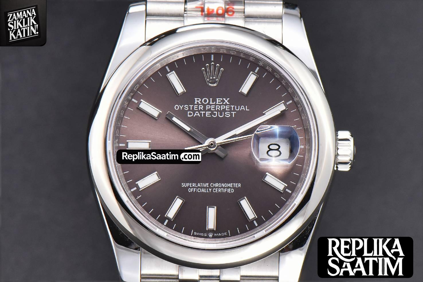 DateJust 36mm SS GMF Smooth Bezel Gray Dial Stick Marker Jubilee Bracelet VR3235 -15