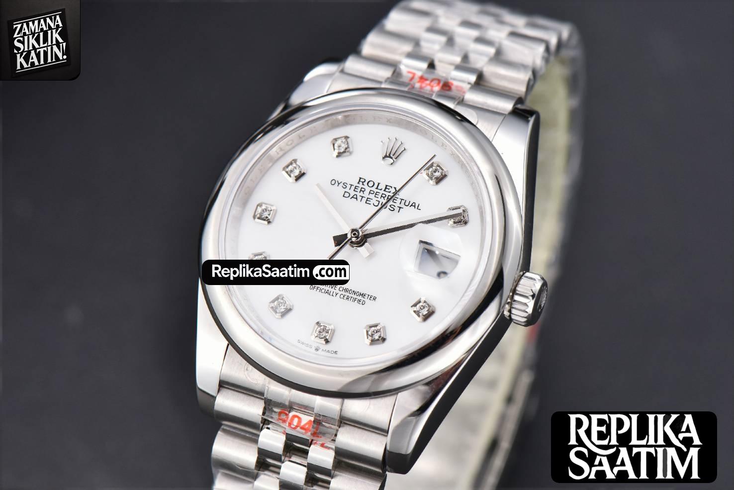DateJust 36mm SS GMF Smooth Bezel White Dial Diamond Marker Jubilee Bracelet VR3235 -02