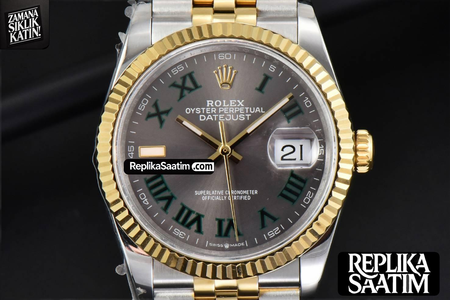 DateJust 36MM YG/SS BPF Wimbledon Gray Dial Green Roma Marker Jubilee Bracelet A2824 -01
