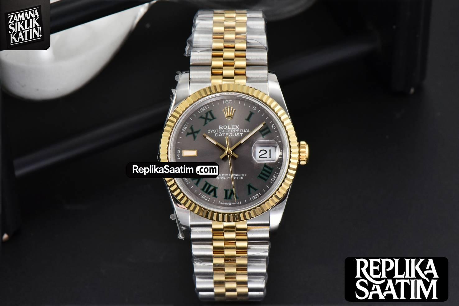 DateJust 36MM YG/SS BPF Wimbledon Gray Dial Green Roma Marker Jubilee Bracelet A2824 -02