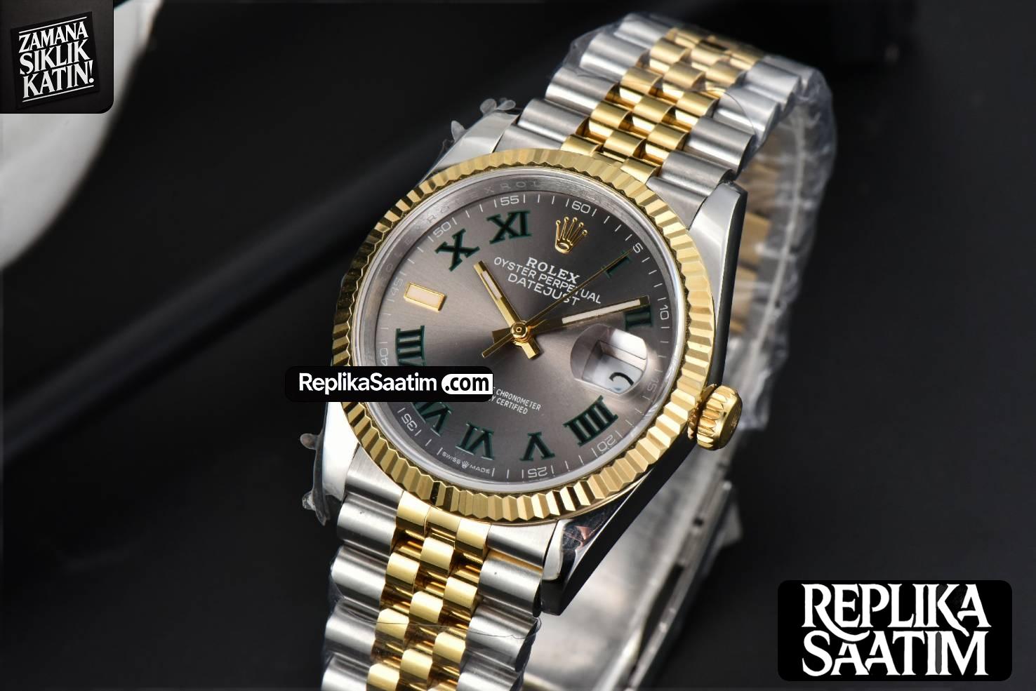 DateJust 36MM YG/SS BPF Wimbledon Gray Dial Green Roma Marker Jubilee Bracelet A2824 -03