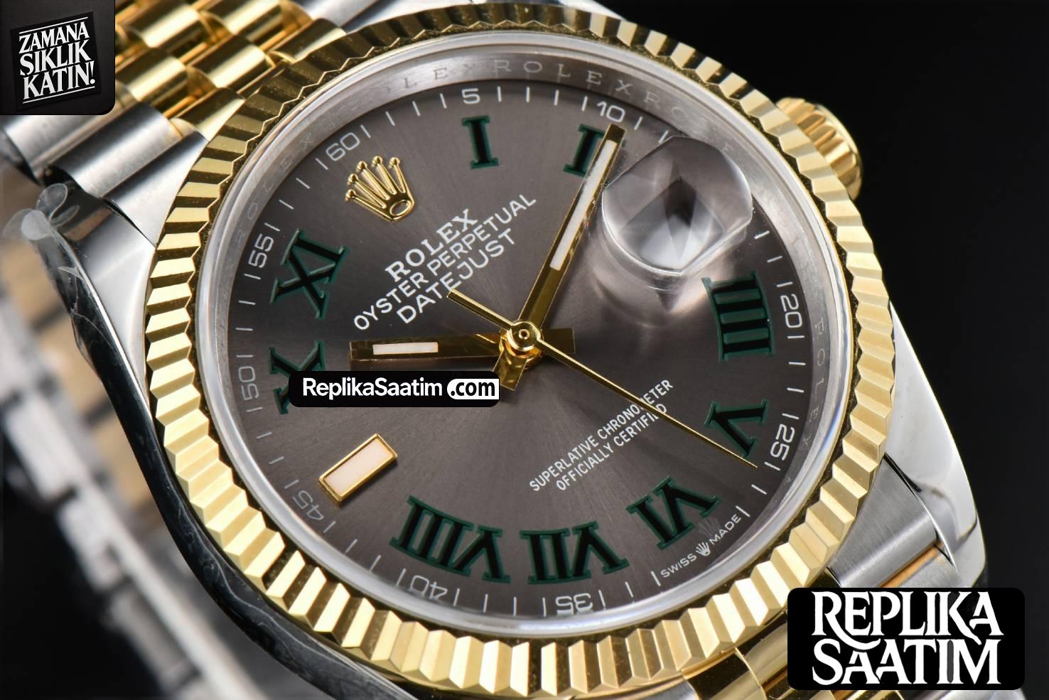 DateJust 36MM YG/SS BPF Wimbledon Gray Dial Green Roma Marker Jubilee Bracelet A2824 -10