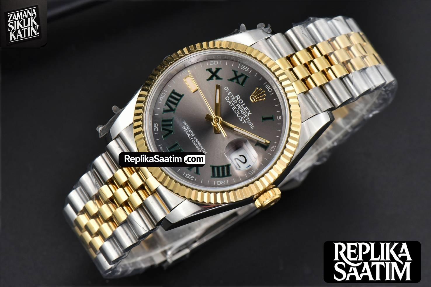 DateJust 36MM YG/SS BPF Wimbledon Gray Dial Green Roma Marker Jubilee Bracelet A2824 -14