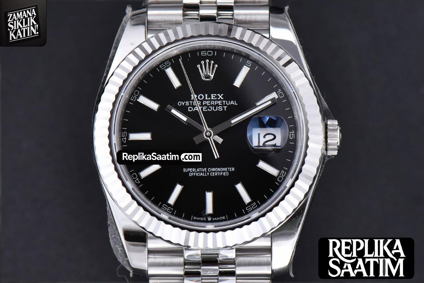 DateJust 41mm 126334 904 SS ARF Black Dial Sticks Markers on Jubilee Bracelet VR3235 -01
