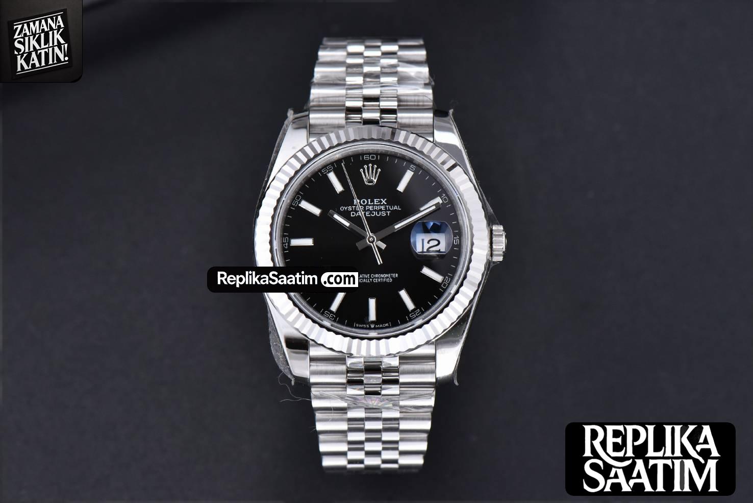 DateJust 41mm 126334 904 SS ARF Black Dial Sticks Markers on Jubilee Bracelet VR3235 -02