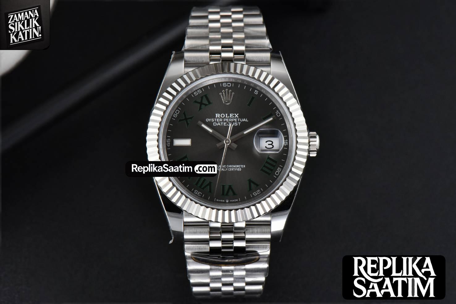 DateJust 41MM 126334 Clean CF Wimbledon Gray Dial Green Marker Jubilee Bracelet VR3235 -02