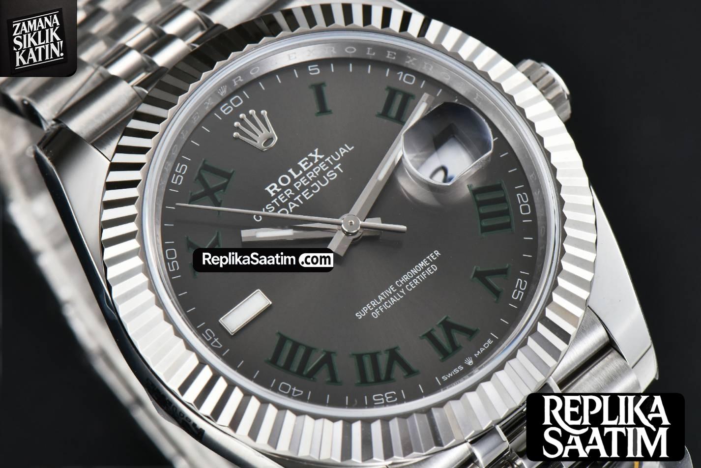 DateJust 41MM 126334 Clean CF Wimbledon Gray Dial Green Marker Jubilee Bracelet VR3235 -12