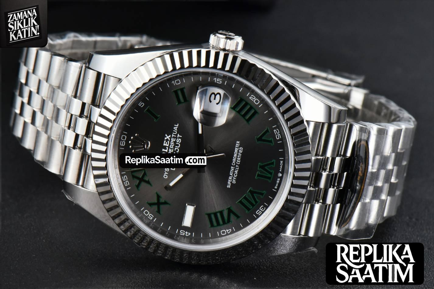 DateJust 41MM 126334 Clean CF Wimbledon Gray Dial Green Marker Jubilee Bracelet VR3235 -15