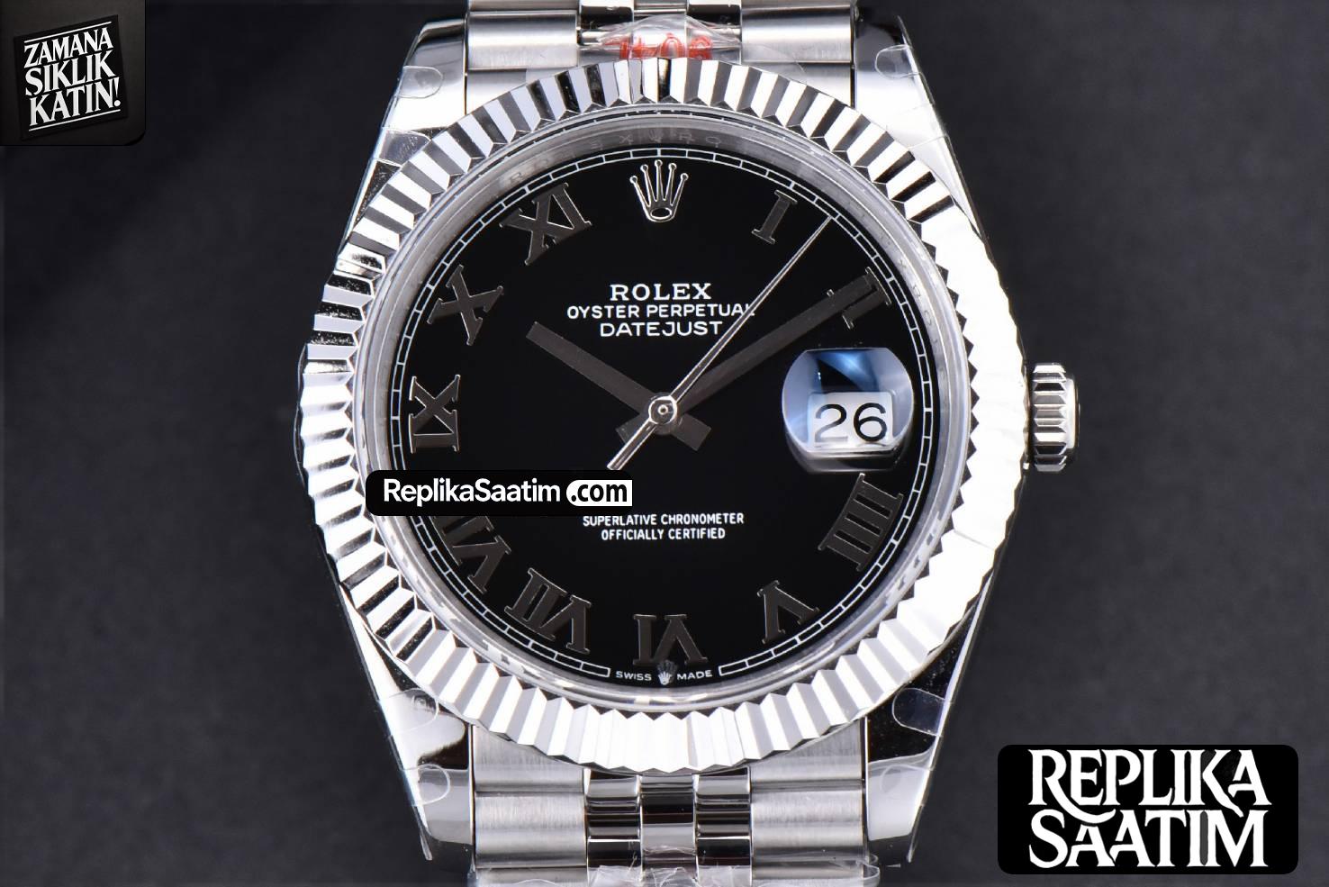 Datejust 41mm SS GMF Black Dial Roma Marker Fluted Bezel Jubille Bracelet VR3235 -01