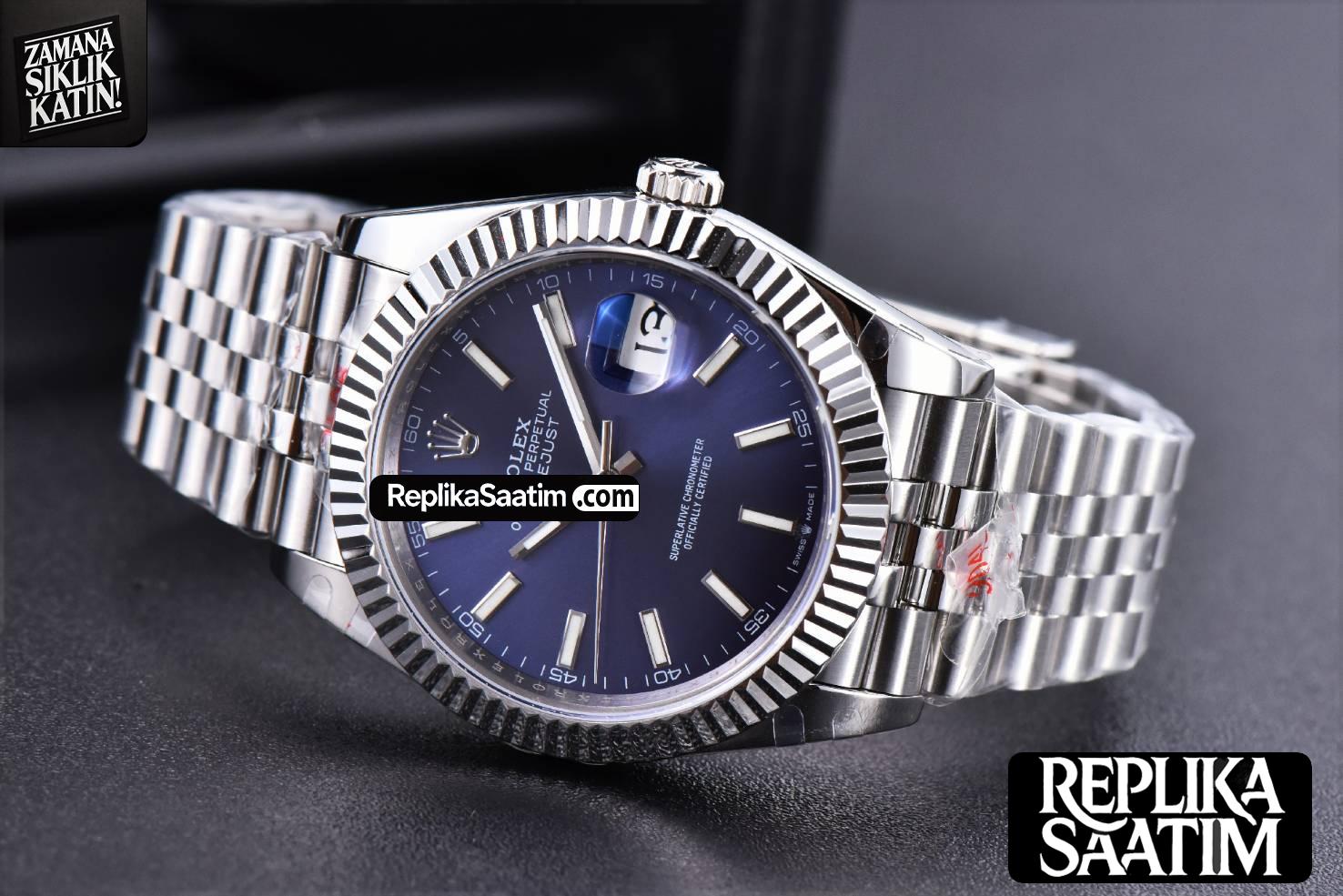 Datejust 41mm SS GMF Blue Dial Lume Marker Fluted Bezel Jubille Bracelet VR3235 -15