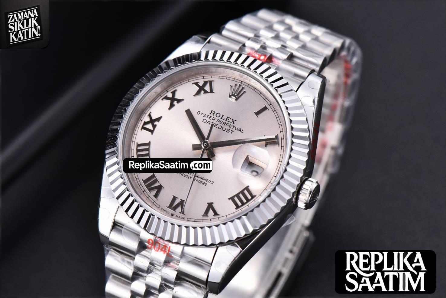 Datejust 41mm SS GMF Silver Dial Roma Marker Fluted Bezel Jubille Bracelet VR3235 -02