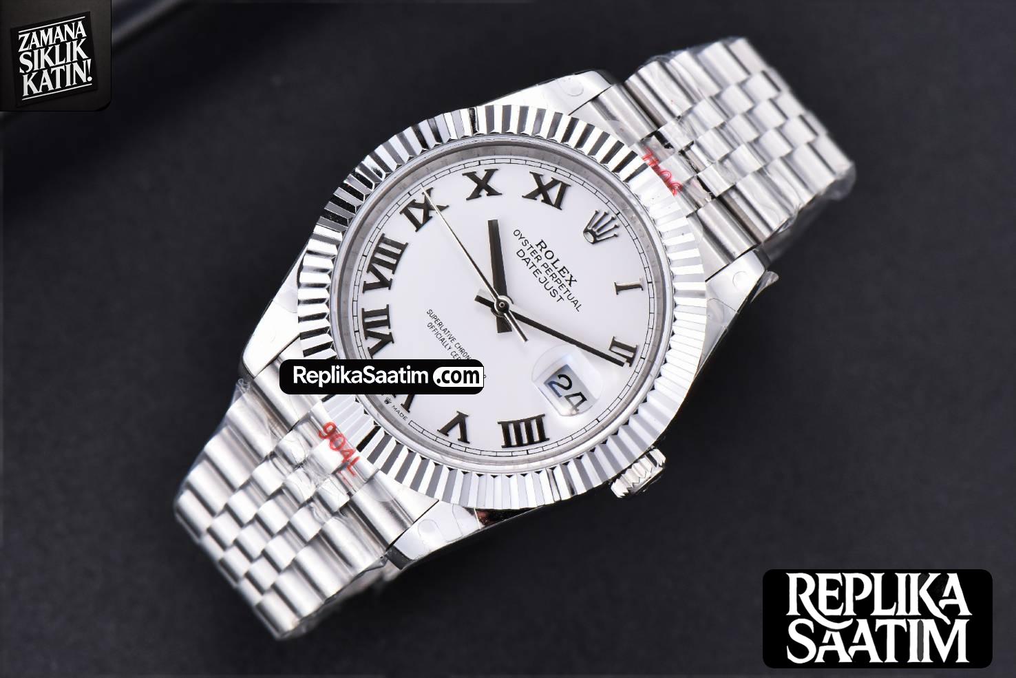 Datejust 41mm SS GMF White Dial Roma Marker Fluted Bezel Jubille Bracelet VR3235 -03