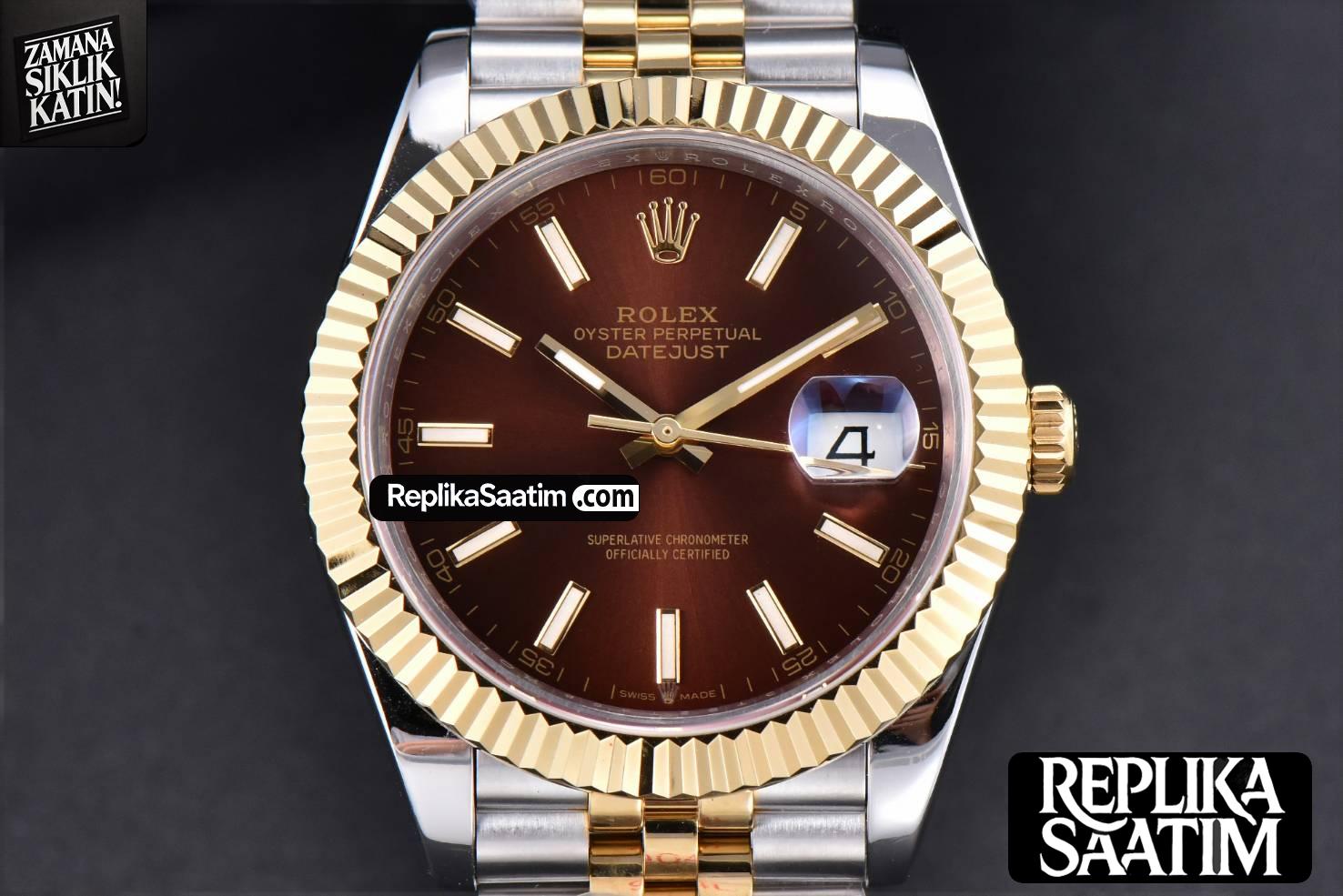 Datejust 41mm YG/SS GMF Brown Dial Stick Marker Fluted Bezel Jubille Bracelet VR3235 -01