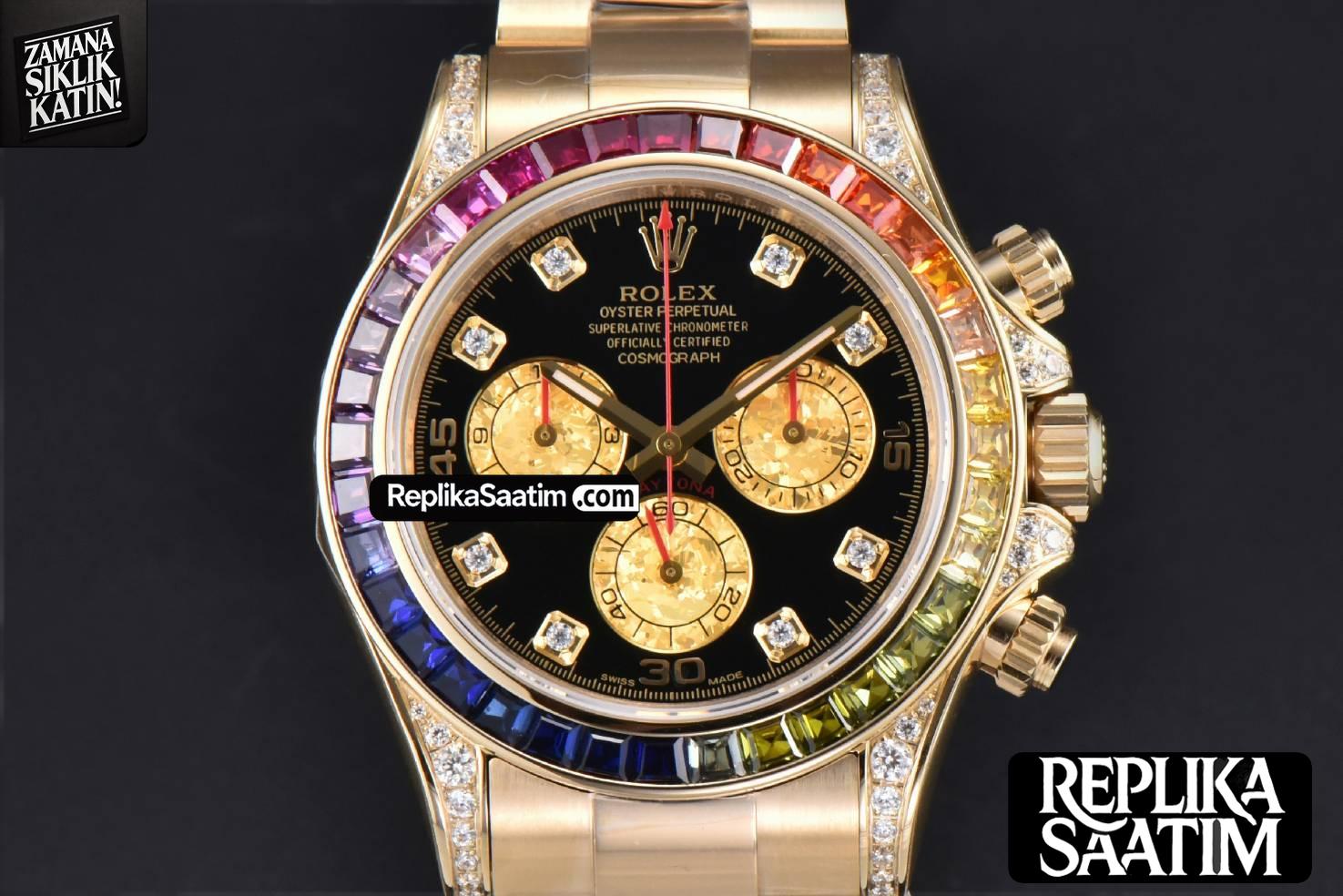 Daytona 116598  Rainbow ZF Black Diamonds Dial on YG Bracelet SH4130 -01