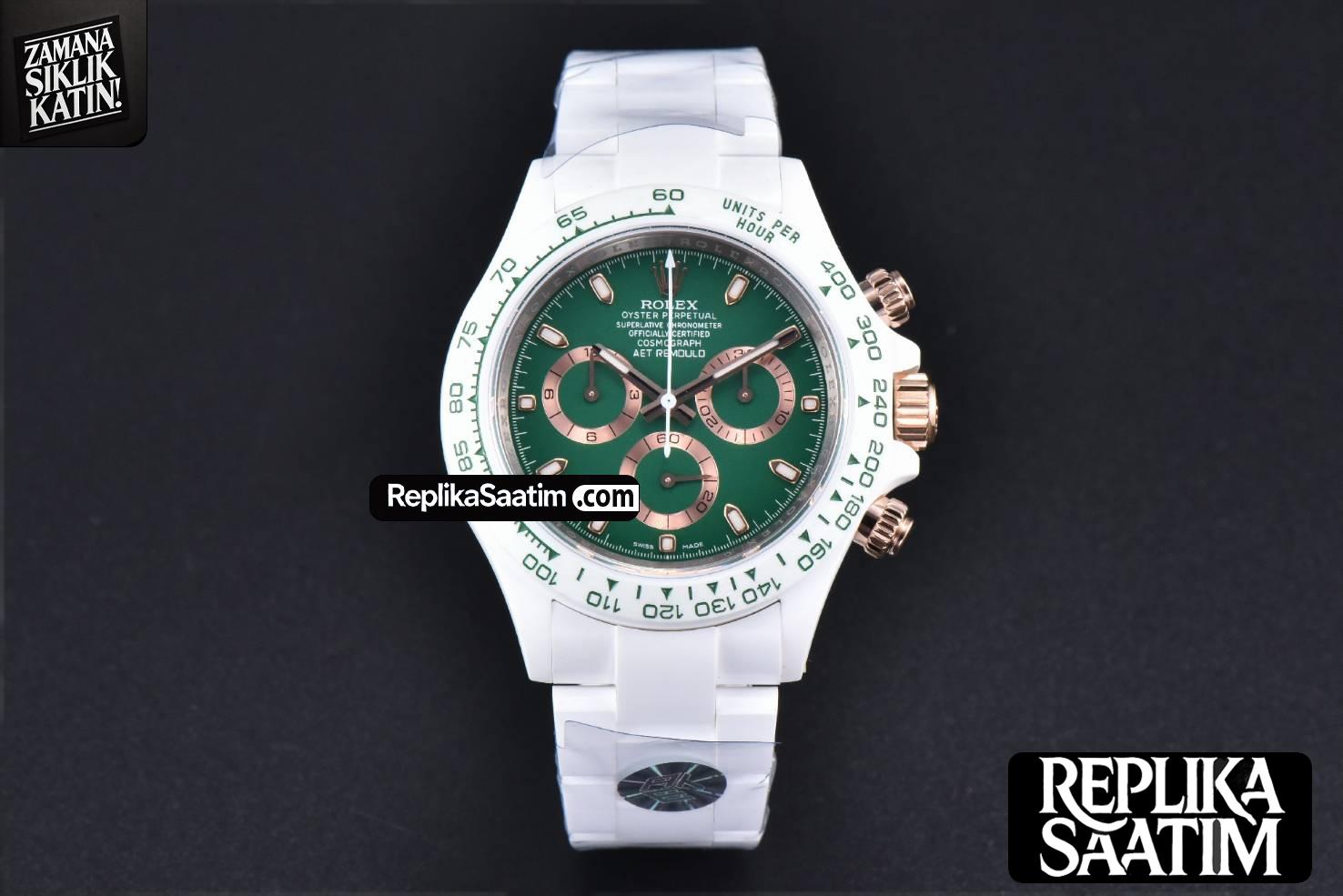 Daytona AET White Ceramic Green Dial Ceramic Bracelet SA4130 V2 -01