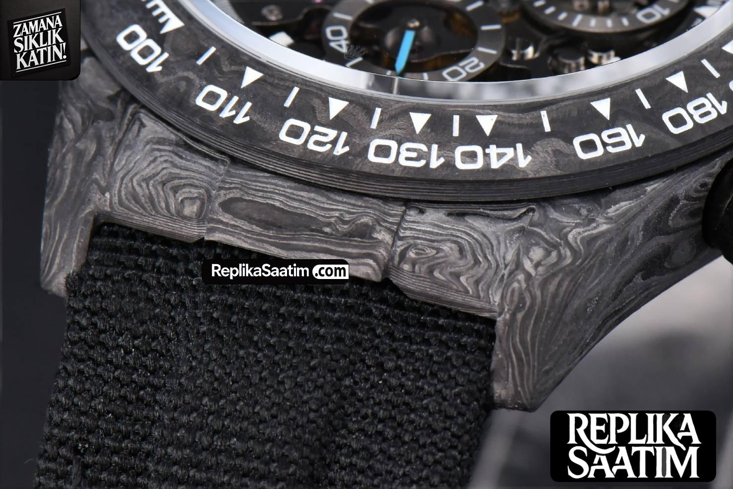 Daytona Montoya Carbon Fiber 40mm DIWF Skeleton Dial Blue Hand Black Nylon Strap 4130 -10