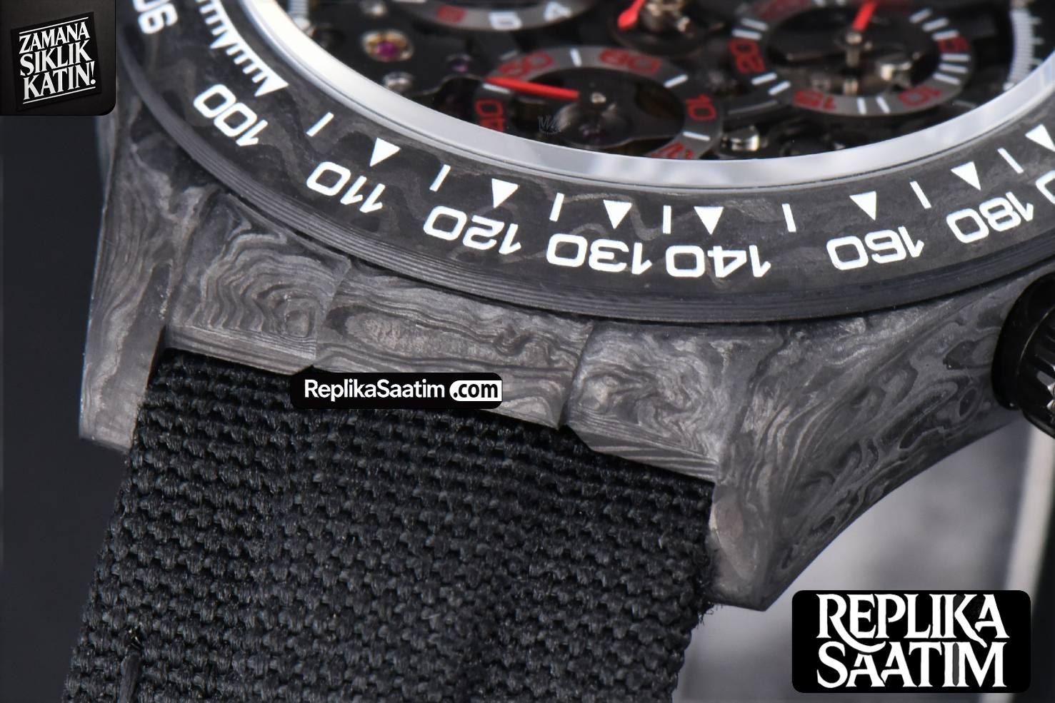 Daytona Montoya Carbon Fiber 40mm DIWF Skeleton Dial Red Hand Black Nylon Strap 4130 -10
