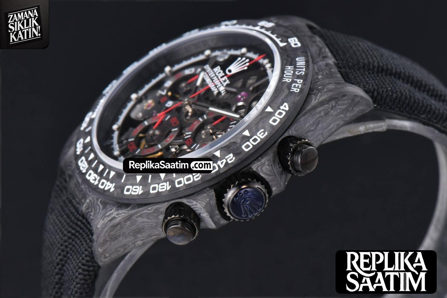 Daytona Montoya Carbon Fiber 40mm DIWF Skeleton Dial Red Hand Black Nylon Strap 4130 -11