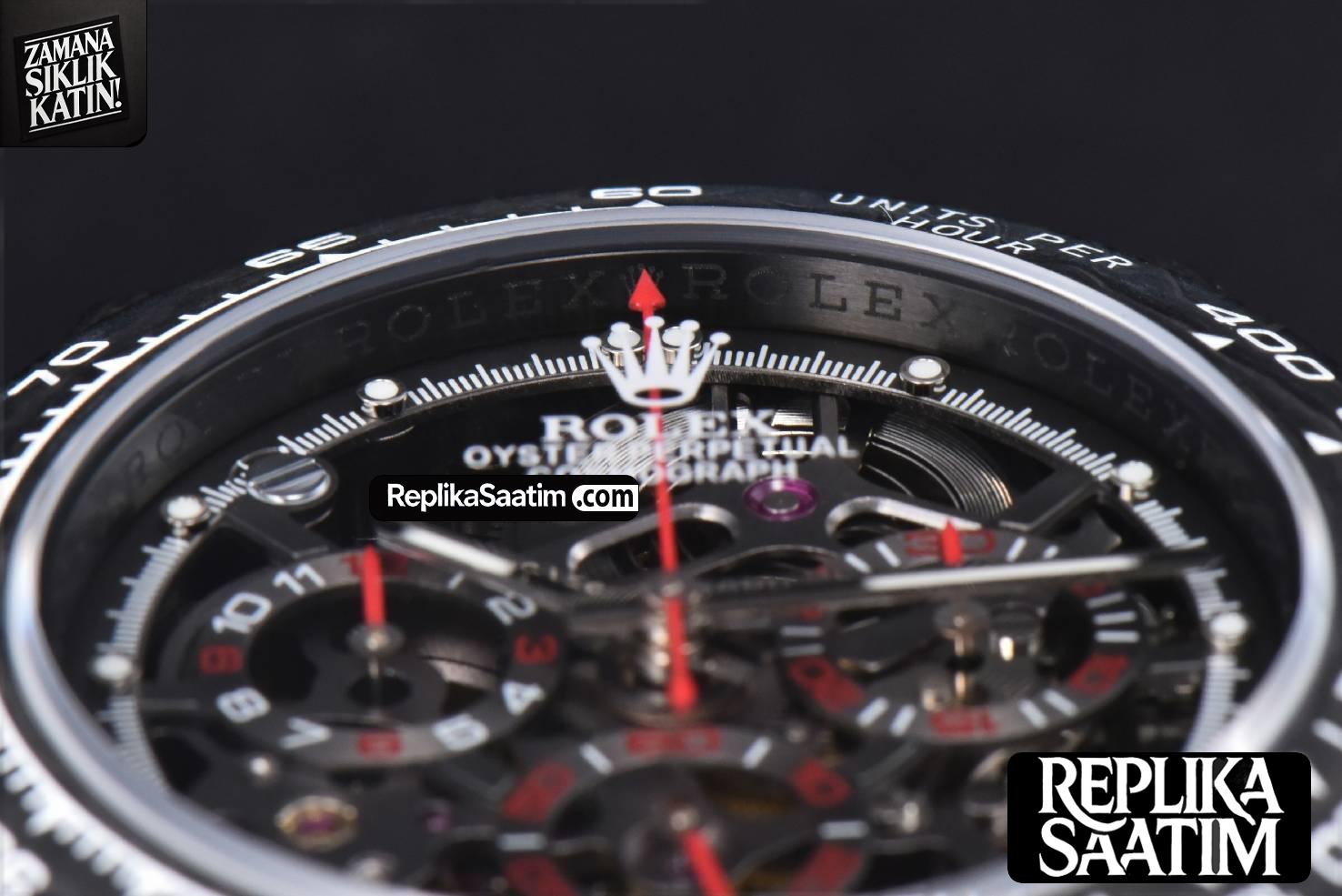 Daytona Montoya Carbon Fiber 40mm DIWF Skeleton Dial Red Hand Black Nylon Strap 4130 -17