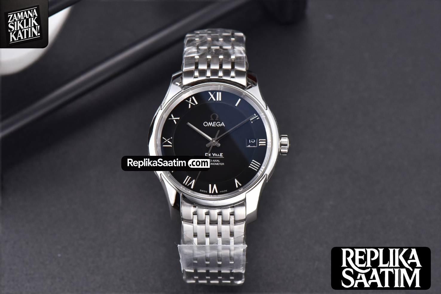 De Ville Hour Vision VSF 41MM Black Dial Stick Marker SS Bracelet A8500 -03
