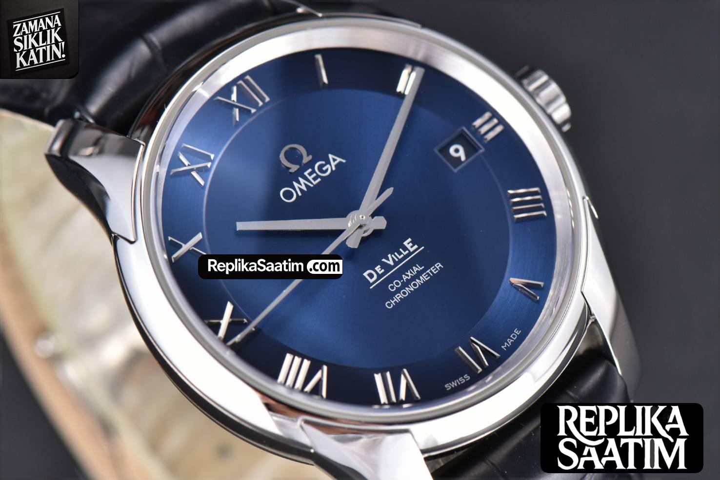 De Ville Hour Vision VSF 41MM Blue Dial Black Croco Strap A8500 -09