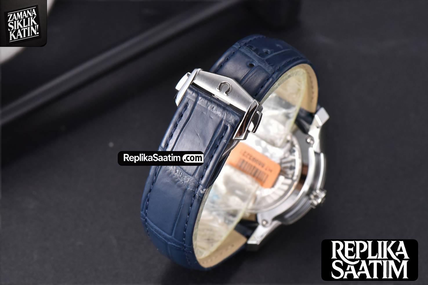 De Ville Hour Vision VSF 41MM Blue/Silver Dial Blue Croco Strap A8500 -10