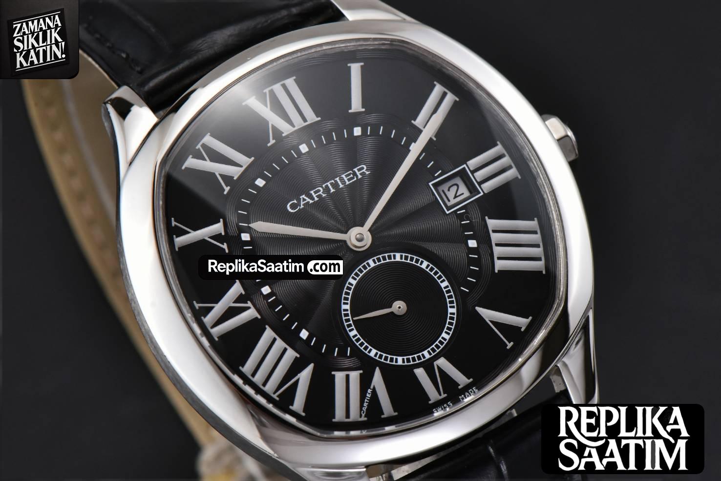 Drive De Cartier 40mm APSF Black Dial Black Leather Strap A23J -12