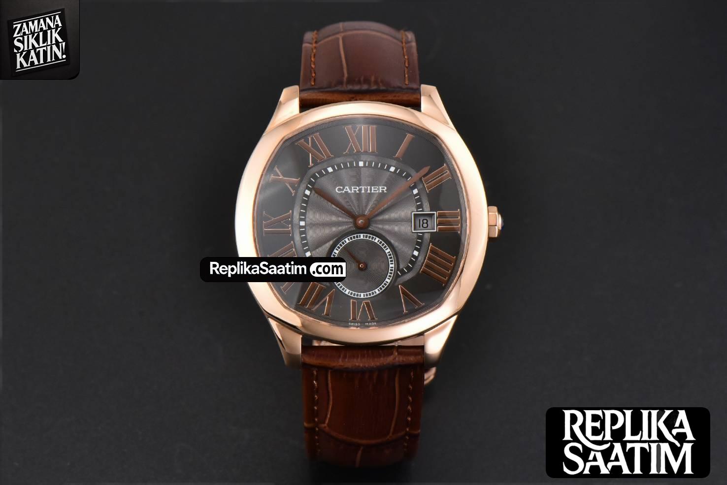 Drive De Cartier RG 40mm APS Gray Dial Brown Leather Strap A23J -02