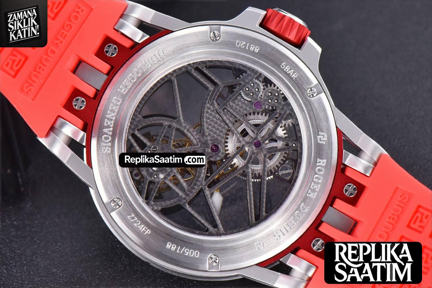 Excalibur Sports Tourbillon Titanium JBF 46MM Skeleton Dial Red Crown Red Rubber Strap -16