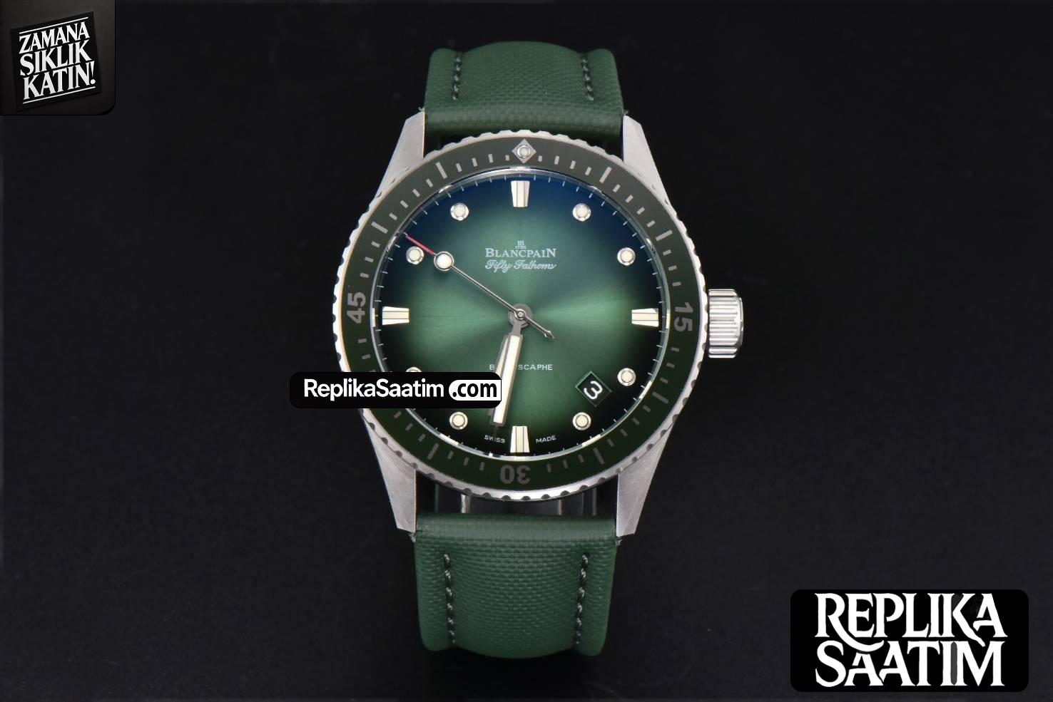 Fifty Fathoms Bathyscaphe 43mm GF Ceramic Green Dial Green Sail-Canvas Strap A1315 -02