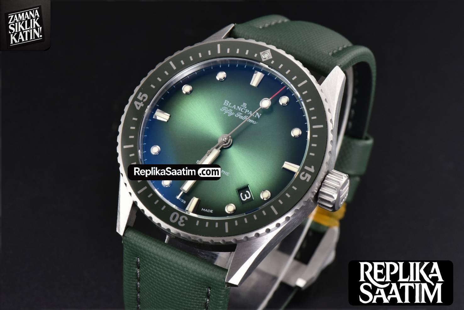 Fifty Fathoms Bathyscaphe 43mm GF Ceramic Green Dial Green Sail-Canvas Strap A1315 -03