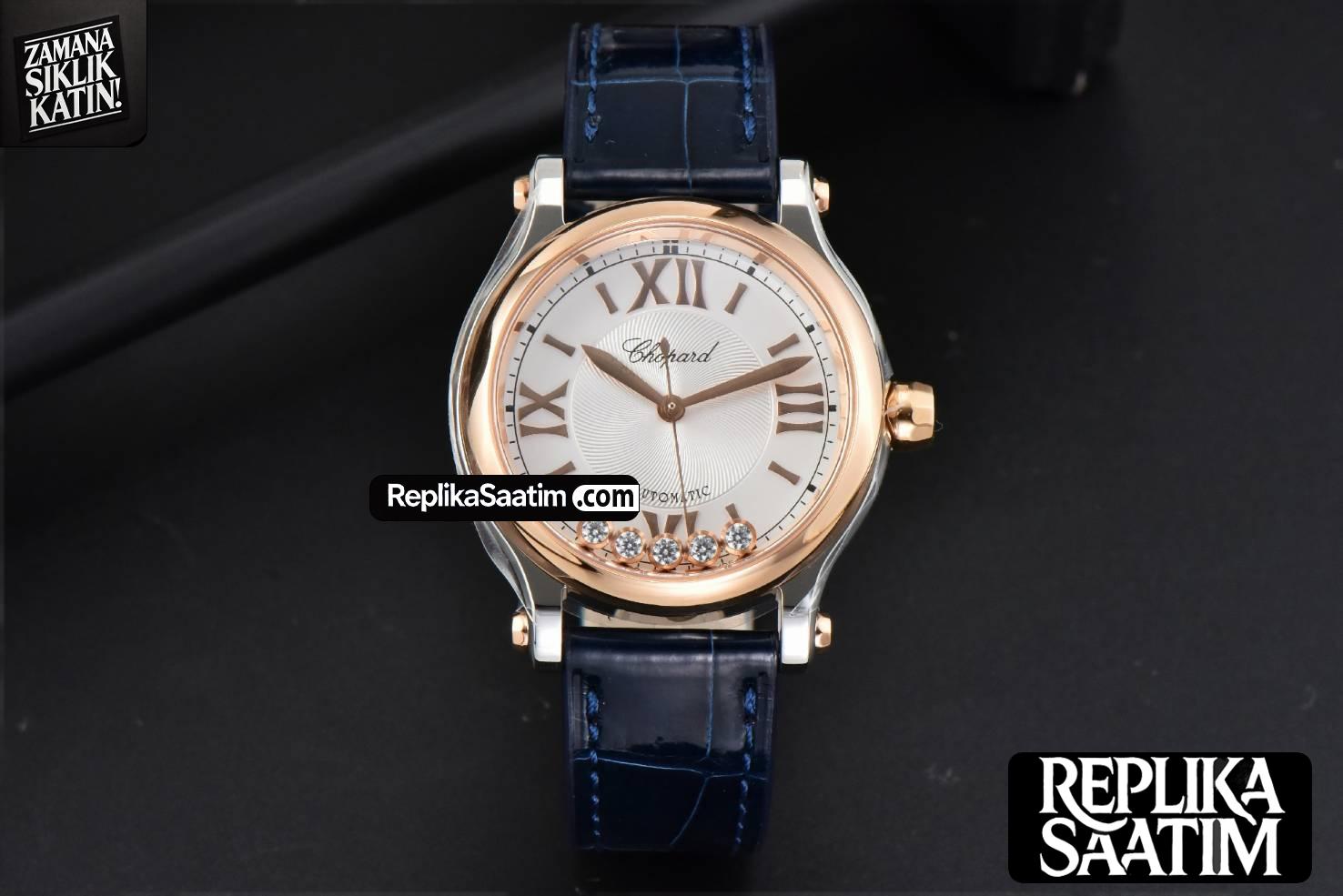 Happy Sport Automatic RG/SS 33mm HWF White Dial Blue Leather Starp A2892 -02