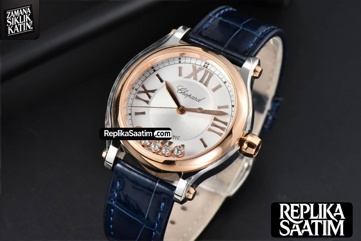 Happy Sport Automatic RG/SS 33mm HWF White Dial Blue Leather Starp A2892 -03