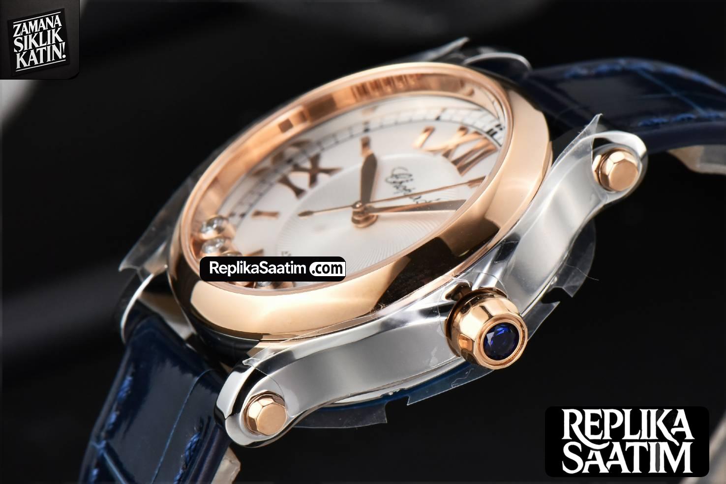 Happy Sport Automatic RG/SS 33mm HWF White Dial Blue Leather Starp A2892 -10