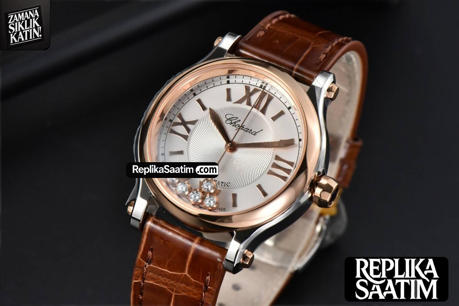 Happy Sport Automatic RG/SS 33mm HWF White Dial Brown Leather Starp A2892 -03