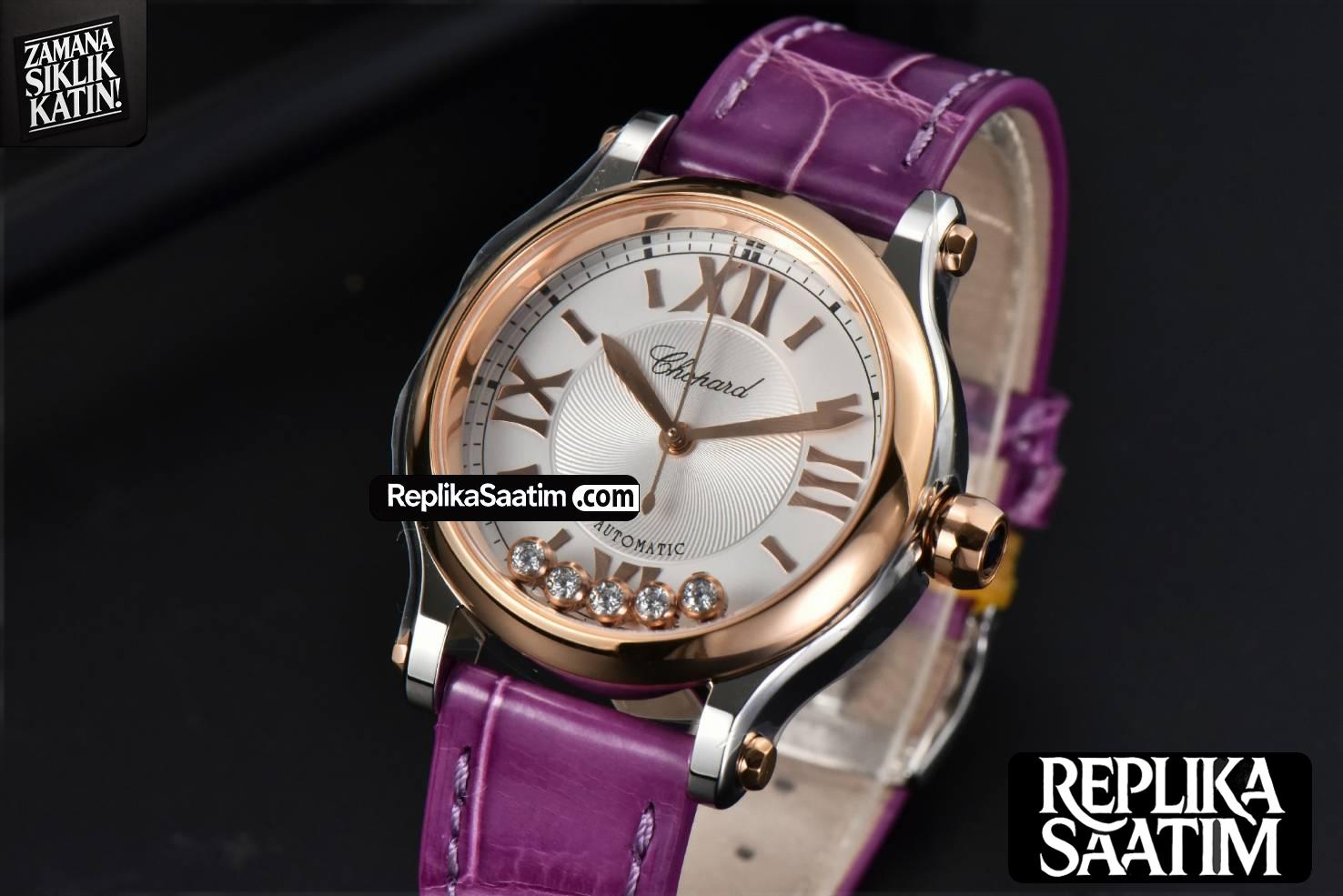 Happy Sport Automatic RG/SS 33mm HWF White Dial Grape Leather Starp A2892 -03