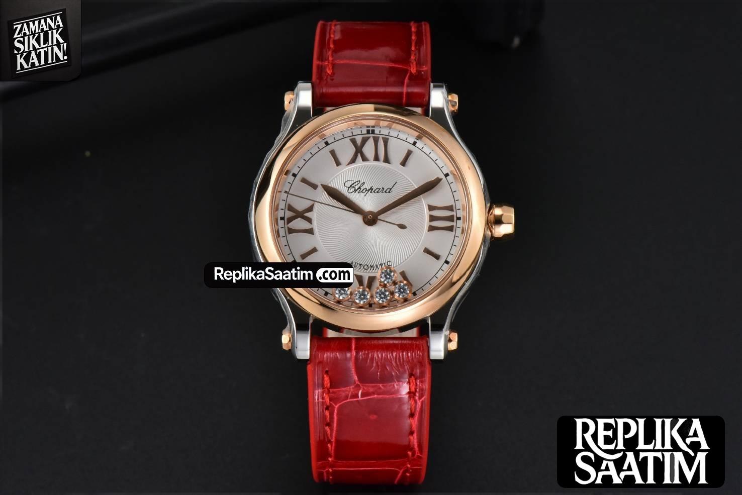 Happy Sport Automatic RG/SS 33mm HWF White Dial Red Leather Starp A2892 -01